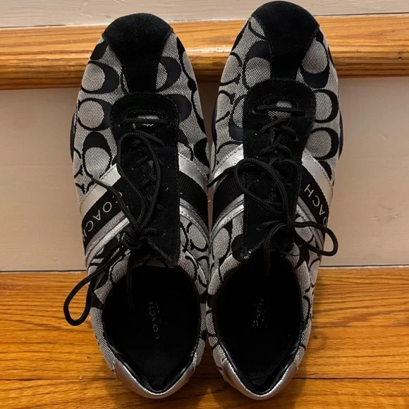Coach Jayme Signature Black and Silver “C” Monogram Jacquard Sneakers - Picture 4 of 7